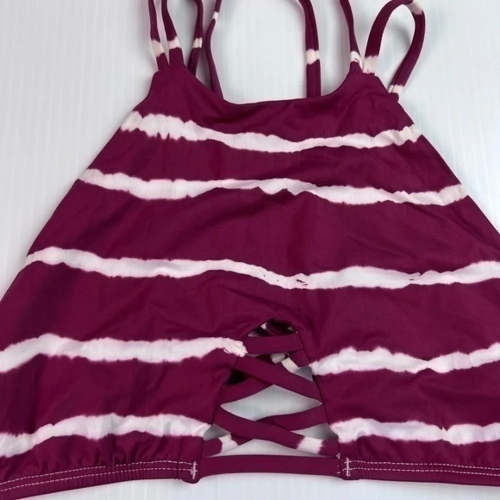 Frankie’s Bikinis womens size small maroon tie dye halter style bikini top